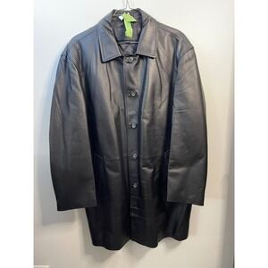 BGSD Mens Black Leather Car Coat Quilted Lined Button Front Jacket XL